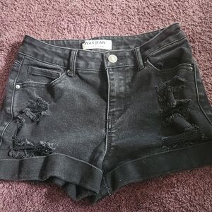 Wax Jean Black Distressed Jean Shorts